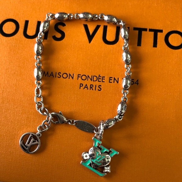 Louis Vuitton Shoes - Louis Vuitton Silver and Green Charm Bracelet